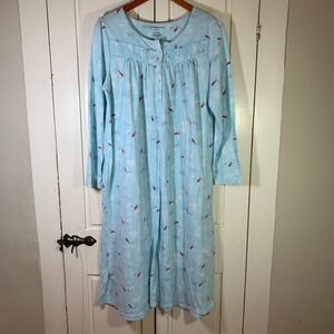 Cardinal Bird Print LS Traditional Nightgown L Croft & Barrow Intimates Blue